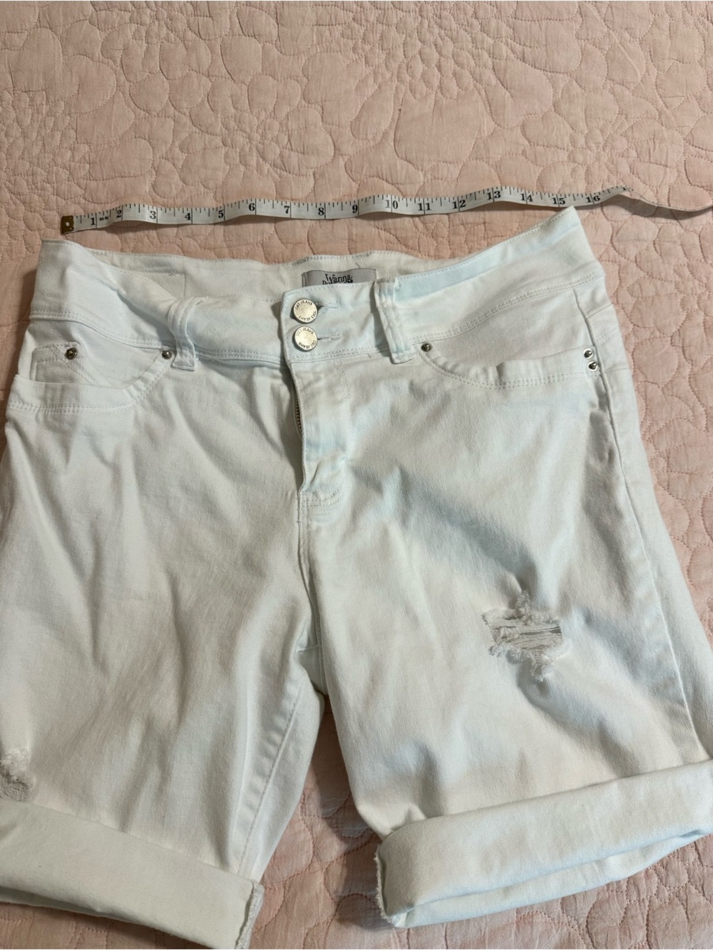 YMI White Rolled Hem Distressed Jean Shorts
